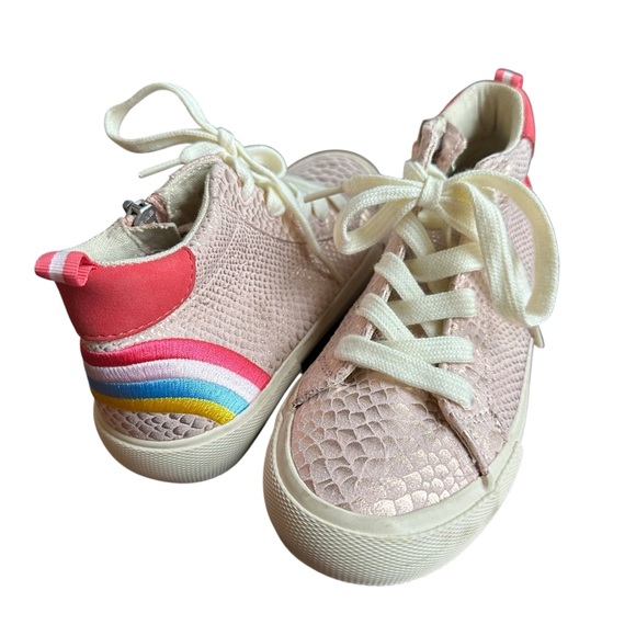 Joules Girls Metallic Snakeskin Pink Rainbow Sneakers Sz 3 - Picture 2 of 10